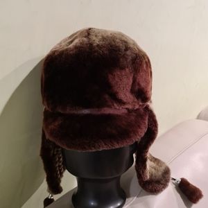 Fur trapper hat with sheepskin eat flap warm bomber winter hat
